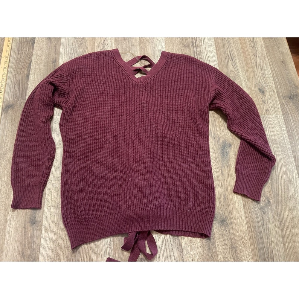 Como Vintage Sweater, Women's Size Large, Maroon, V-neck, Open Back